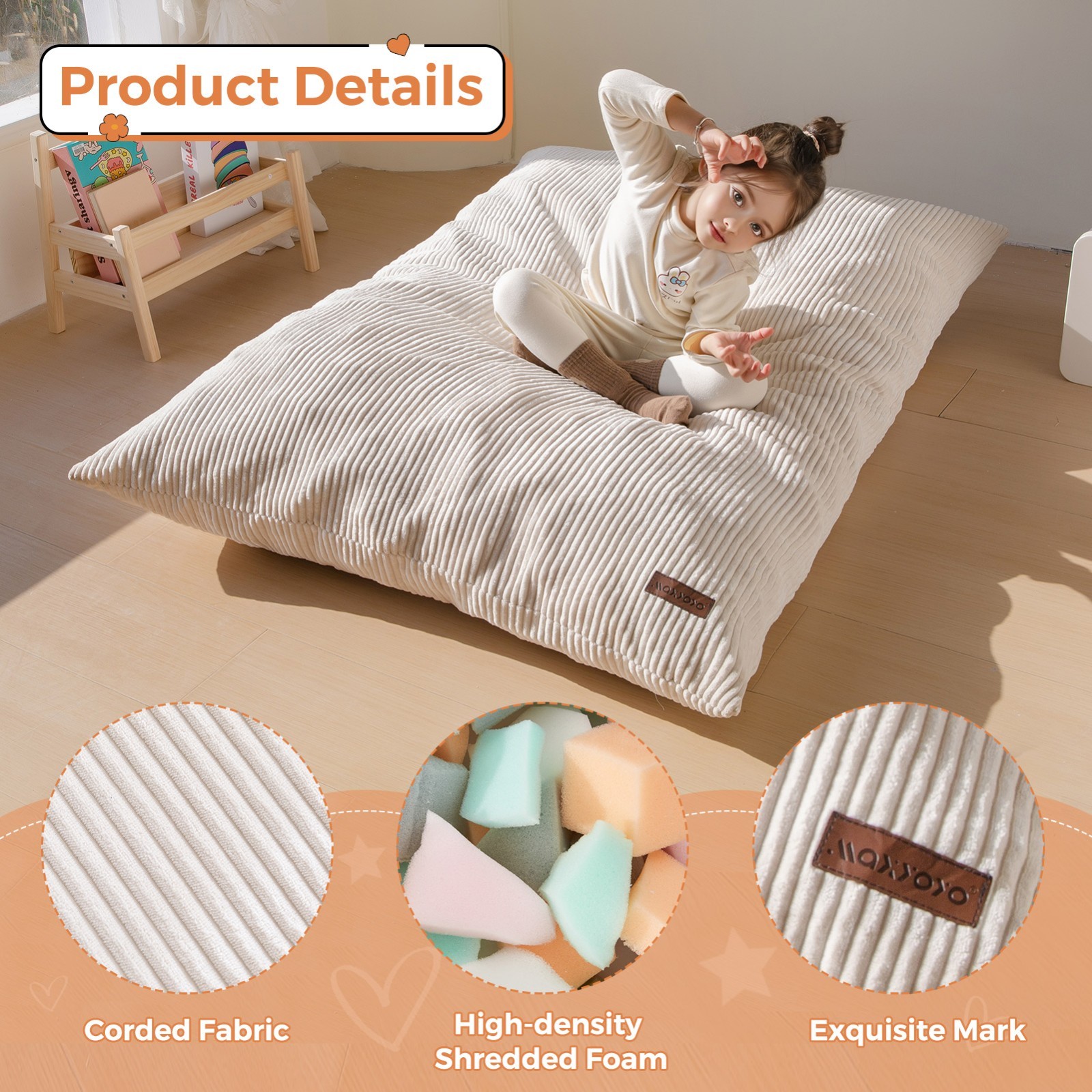 MAXYOYO 3-in-1 Kids Bean Bag Bed,Convertible Kids Bean Bag Chair Floor Lounger