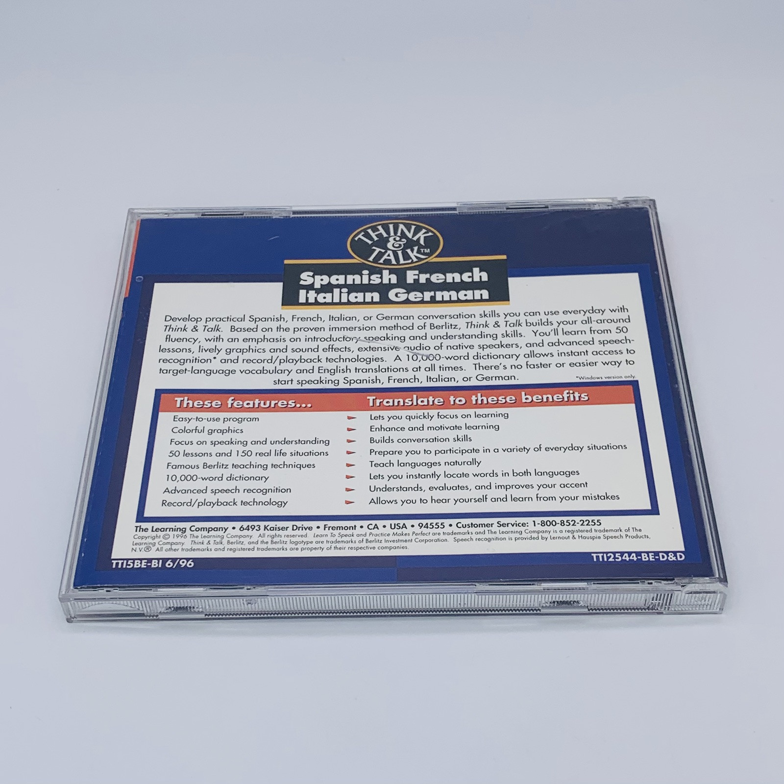 The Learning Company Berlitz Think & Talk Italian Version 2.0 Win Mac CD-ROM