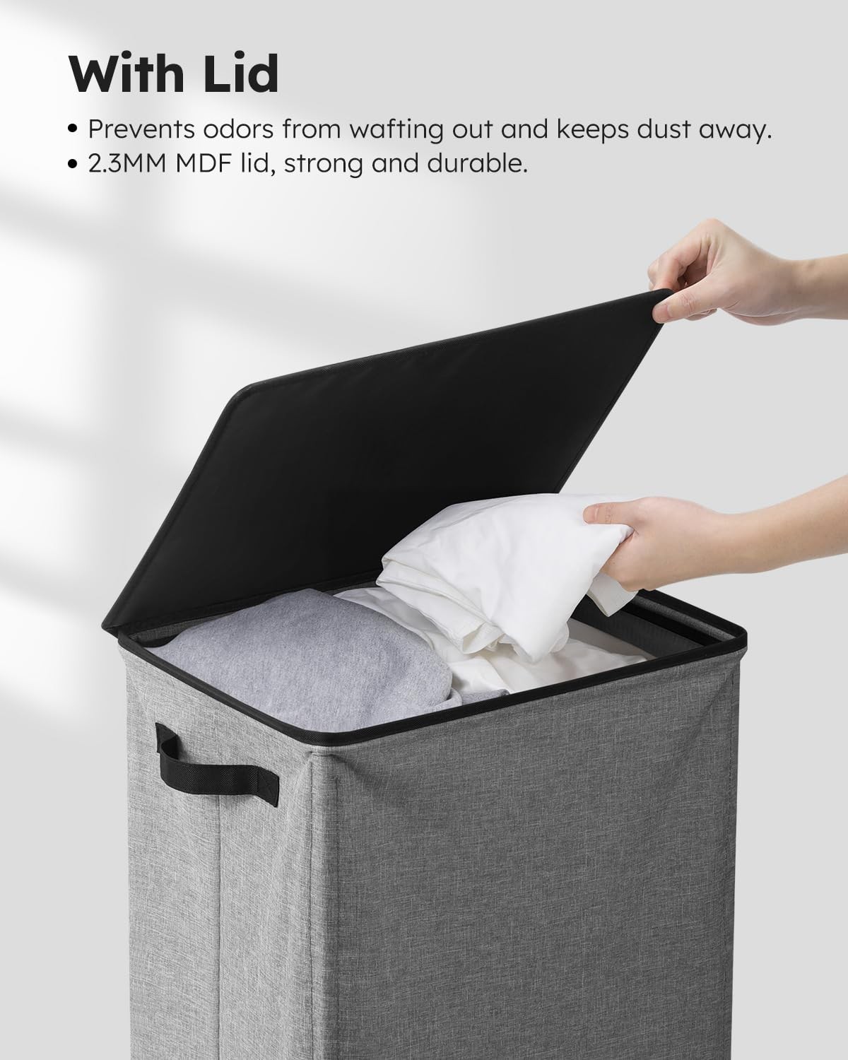 SOLEDI Laundry Hamper with Lid 100L Large & Tall Collapsible 100L, Grey