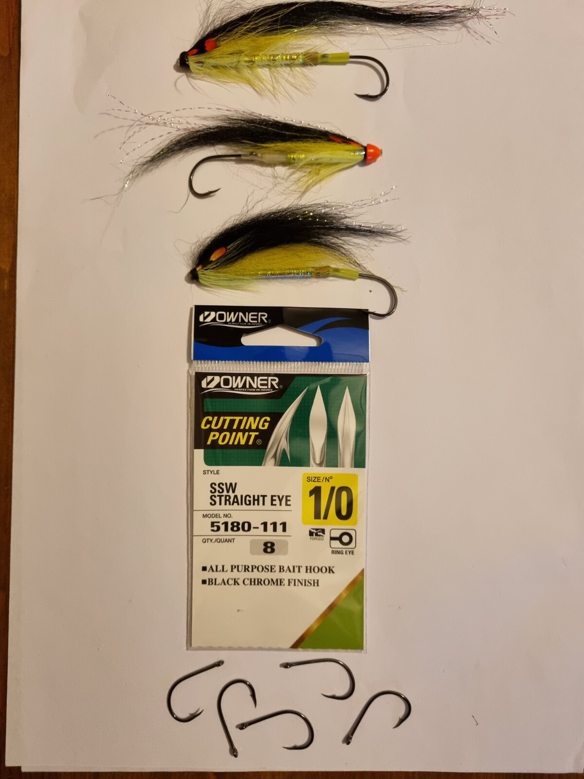 1 x Pack of 9 x Size # 1/0 Owner Straight Eye SSW Single Salmon Tube Fly Hooks