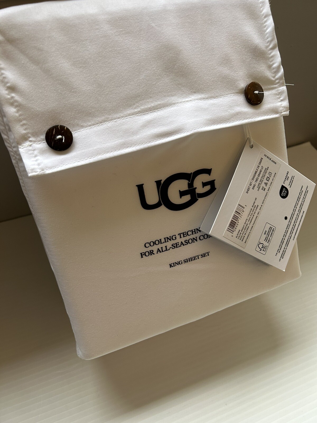 UGG 4PC KING Sheet Set "ALAHNA" COOLING TECHNOLOGY ALL-SEASON - BRIGHT WHITE