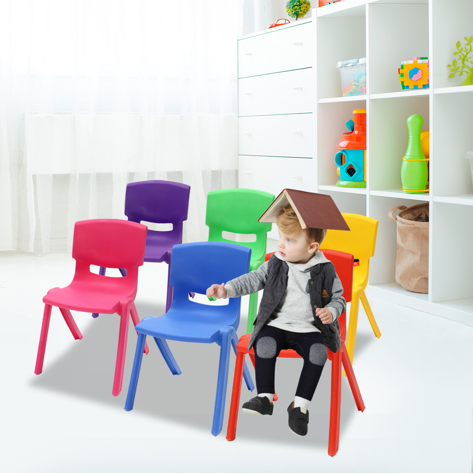 Stackable 6 Pcs School Chairs Kids Plastic Stack Chairs Toddler Chair Multicolor