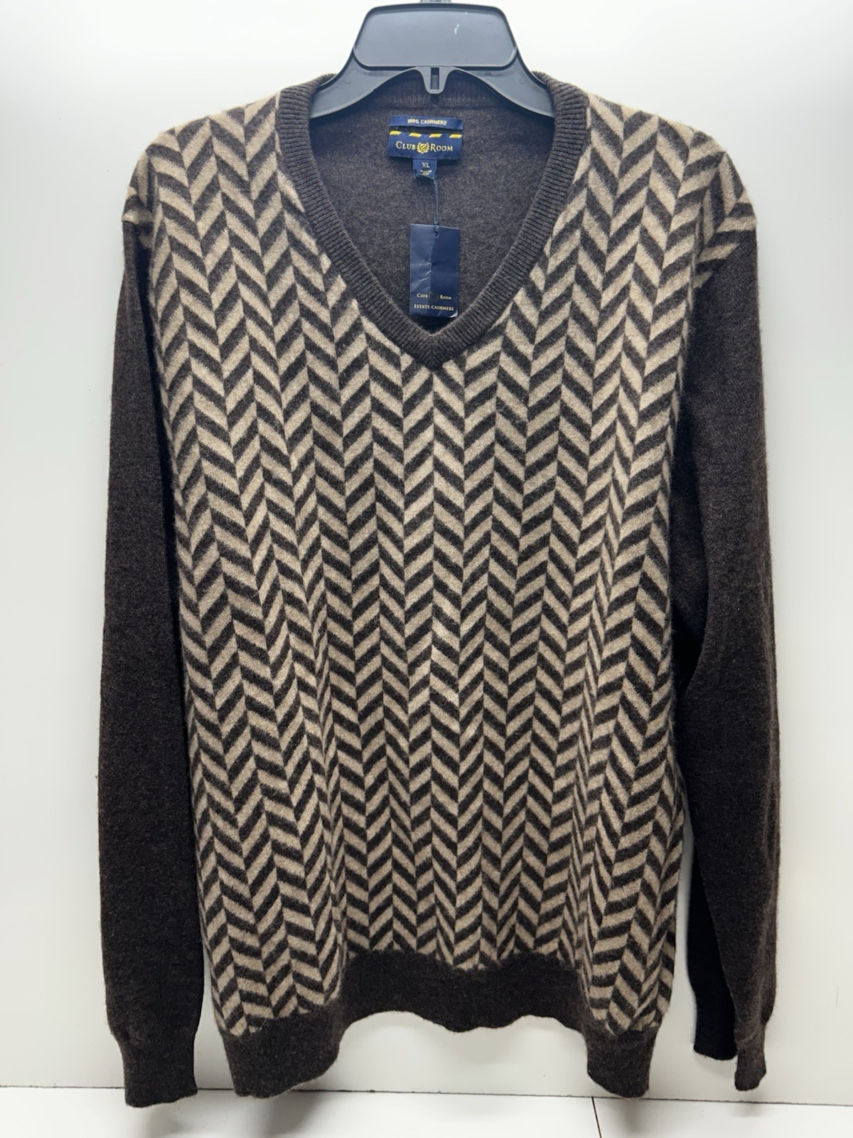 New Club Room Men’s V Neck 100% Cashmere Sweater PORCUPINE XL
