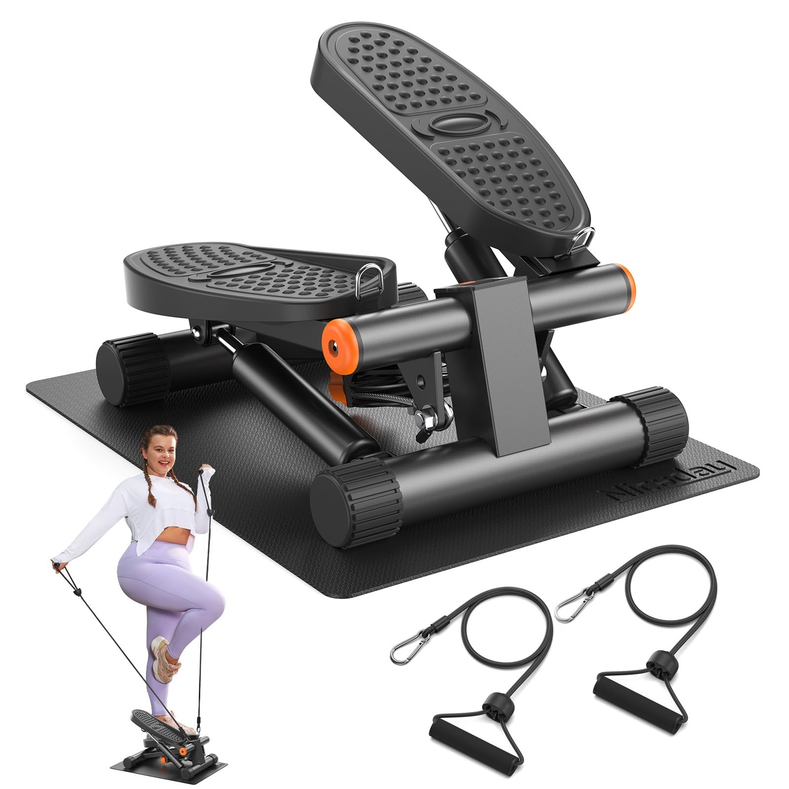 Niceday Steppers for Exercise, Mini Stair Stepper with Resistance Gray+Mat
