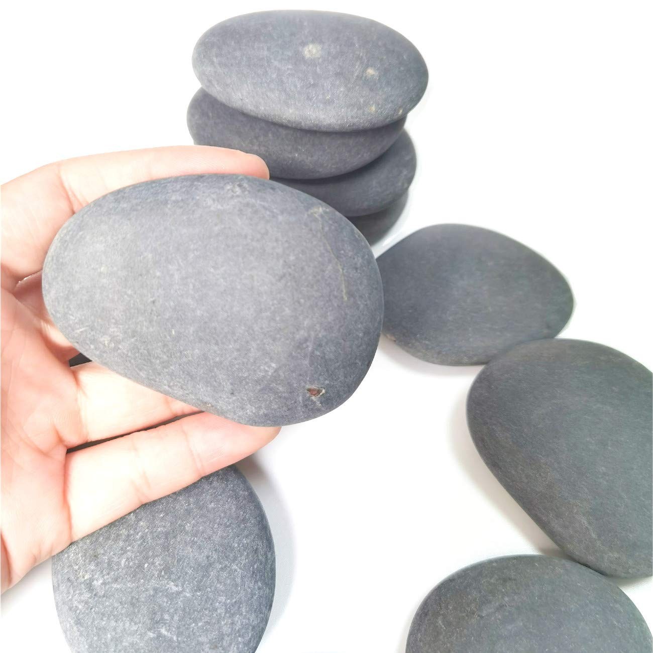 120PCS hand-selected smooth, flat rocks in assorted small, medium, and tiny size