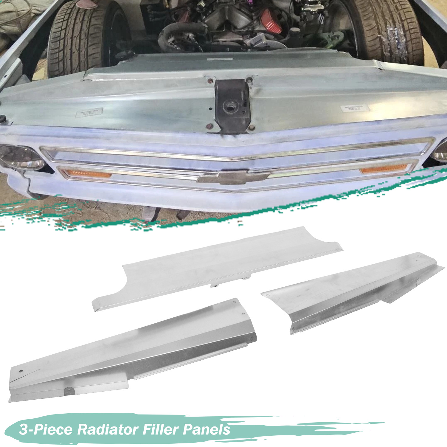 For 1969-1972 Chevy/GMC C10 Radiator Filler Panels Smooth Steel 3-Piece Kit New