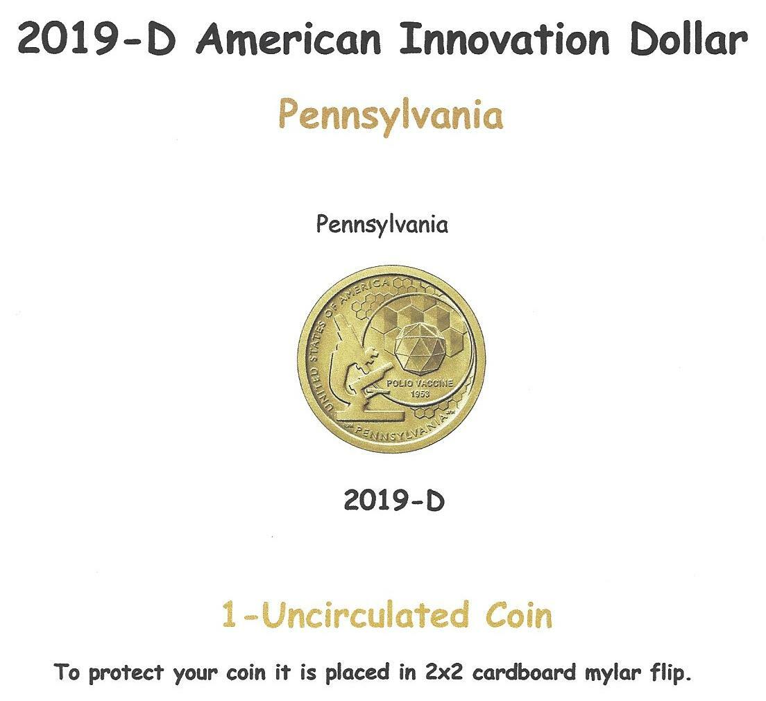 2019-D PENNSYLVANIA American Innovation Dollar - 1 BU Uncirculated US Mint Coin