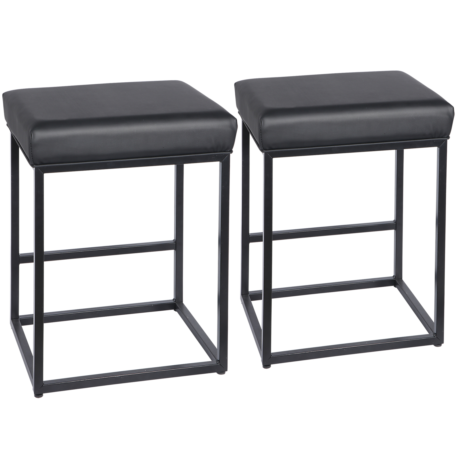 2PCS Black Backless Bar Stools PU Leather Stools Sturdy 330LBS Capacity Home
