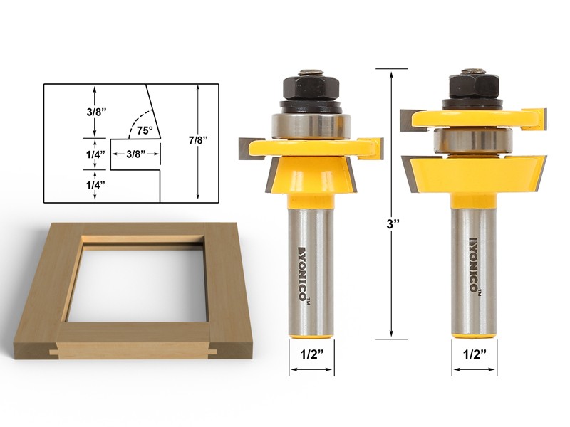 Shaker 2 Bit Rail and Stile Router Bit Set - 1/2" Shank - Yonico 12249
