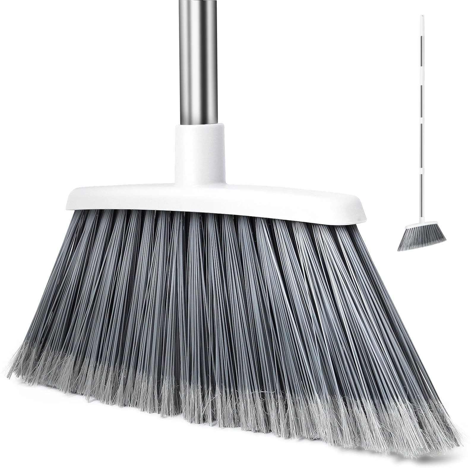 Heavy Duty Adjustable 55 Inch Broom Indoor Outdoor Pet Hair Garage Patio White