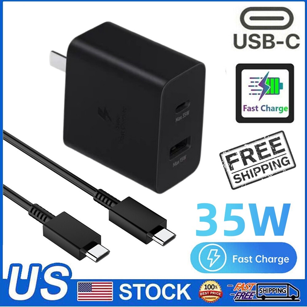 3FT USB-C Cable 35W Power Adapter Duo Wall Charger For Samsung Galaxy S23 S22 +