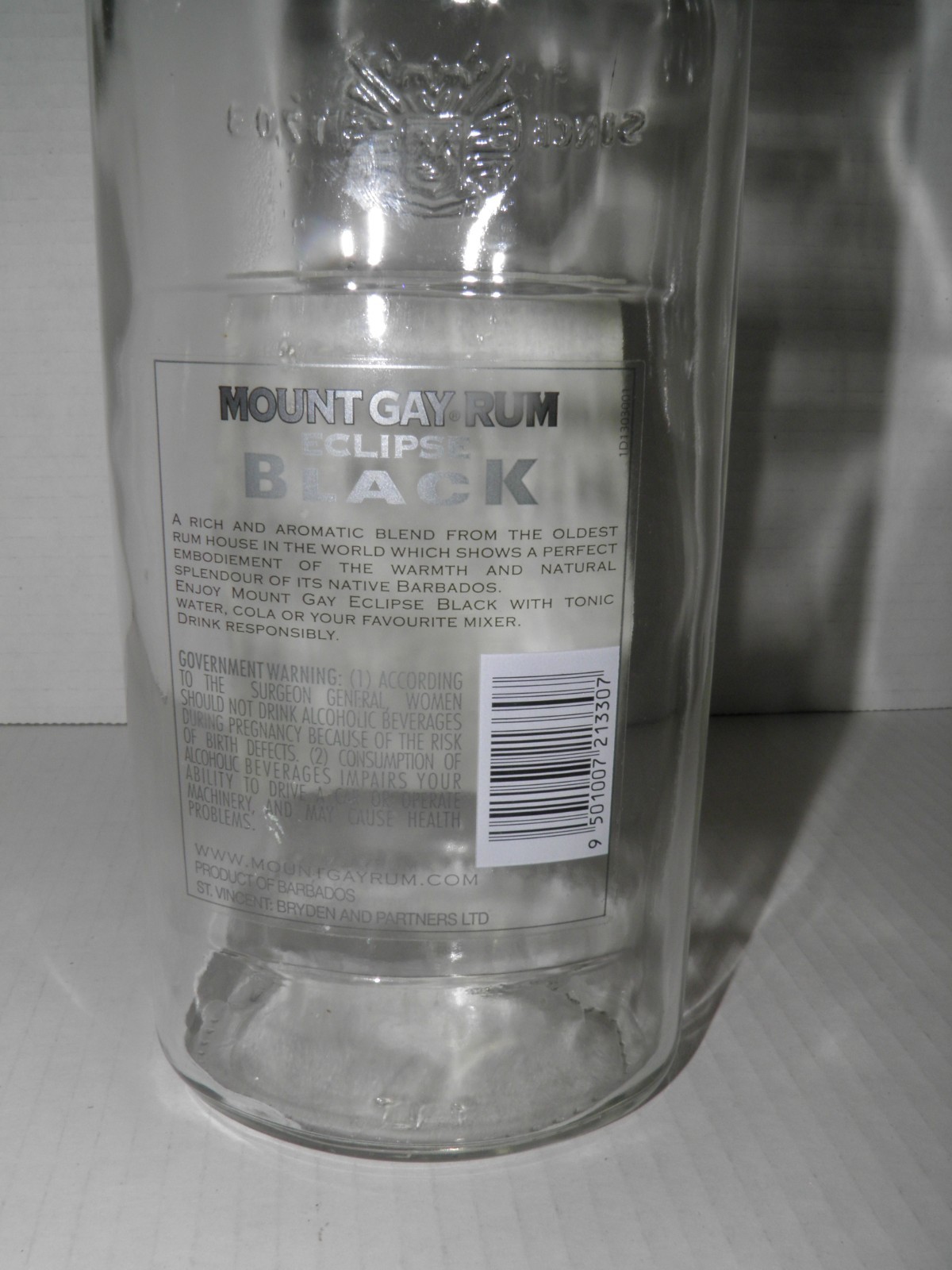 Mount Gay Rum Bottle Barbados Eclipse Black 100 Proof Empty