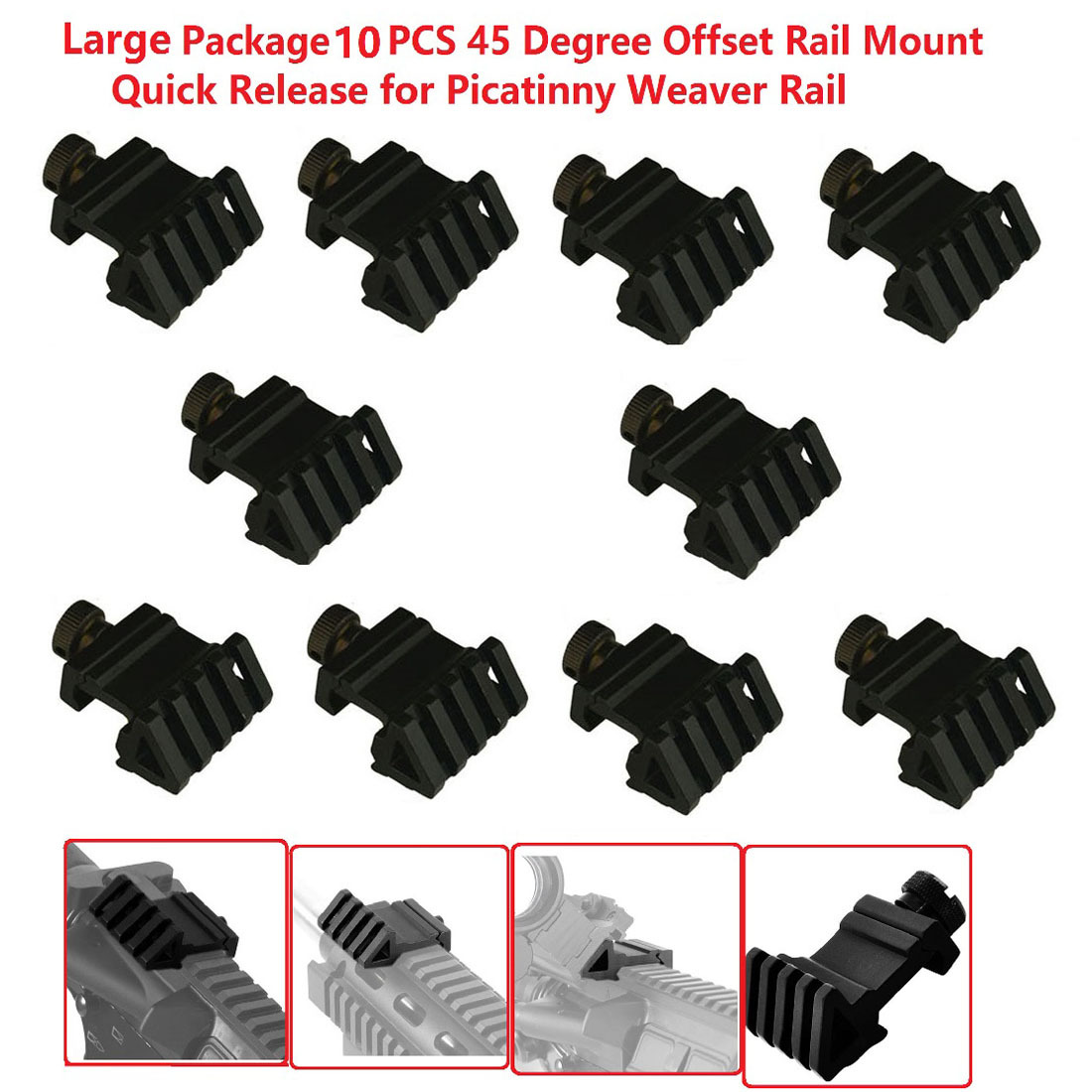 10 Piece Lot Offset 45 Degree Rail Mount Quick Release for Weaver Picatinny Rail