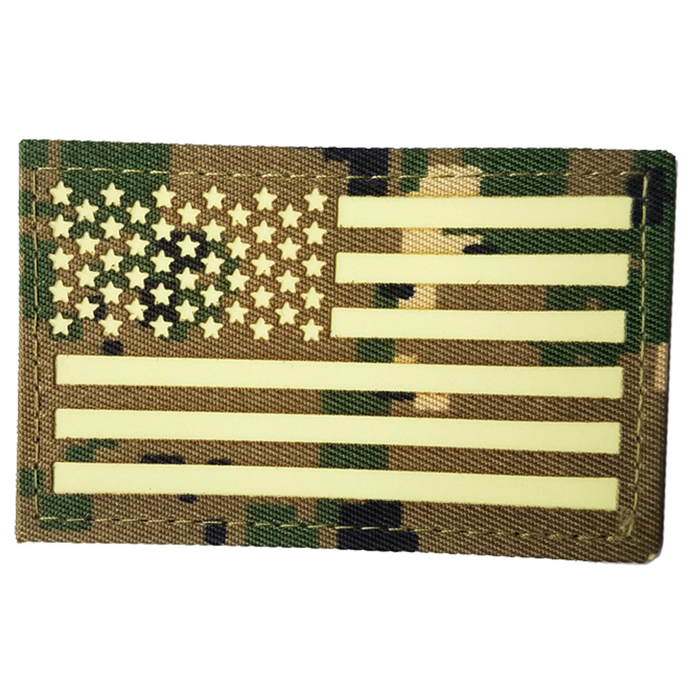 USA FLAG REFLECTIVE IR LEFT AMERICAN FLAG TACTICAL HOOK LOOP PATCH GLOW IN DARK