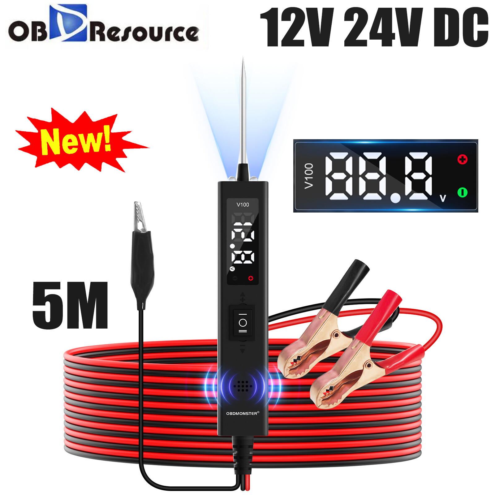 6/12/24V Digital Electric Voltage Circuit Tester Automotive Test Light Car Truck