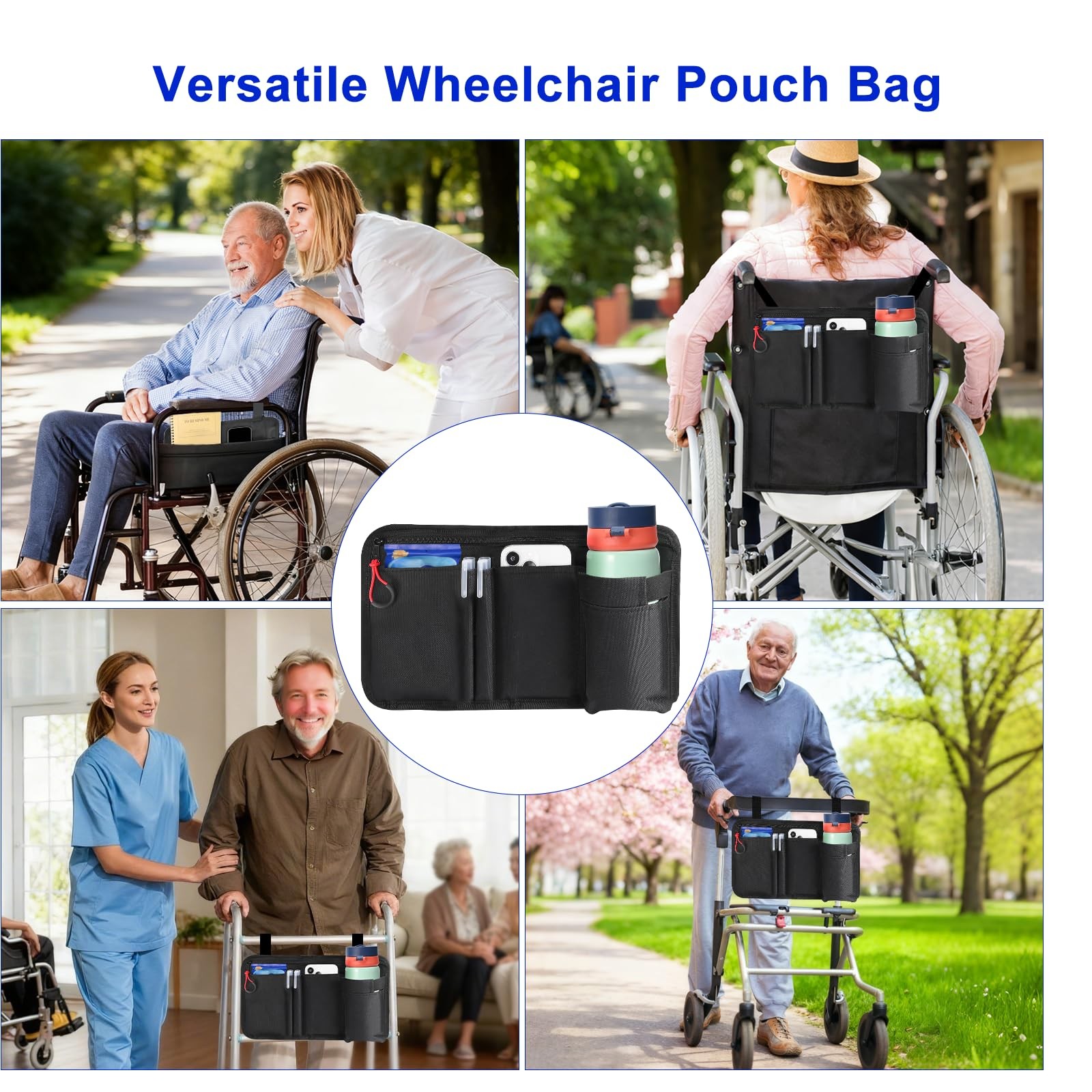 Cejiuga Wheelchair Side Bag with Cup Holder, Premium medium, Black