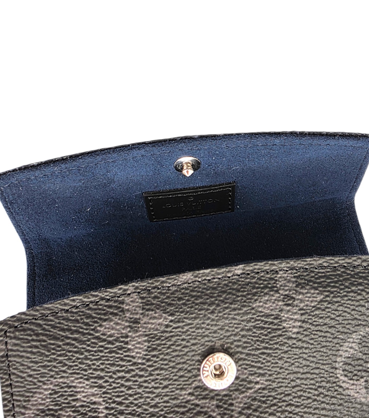 Louis Vuitton Monogram Eclipse Cufflink Case Leather Snap Closure Black