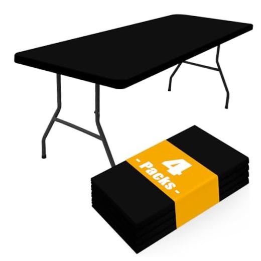 4 Pack Rectangle Picnic Table Cloth, Waterproof Elastic Fitted 30"X72" Black