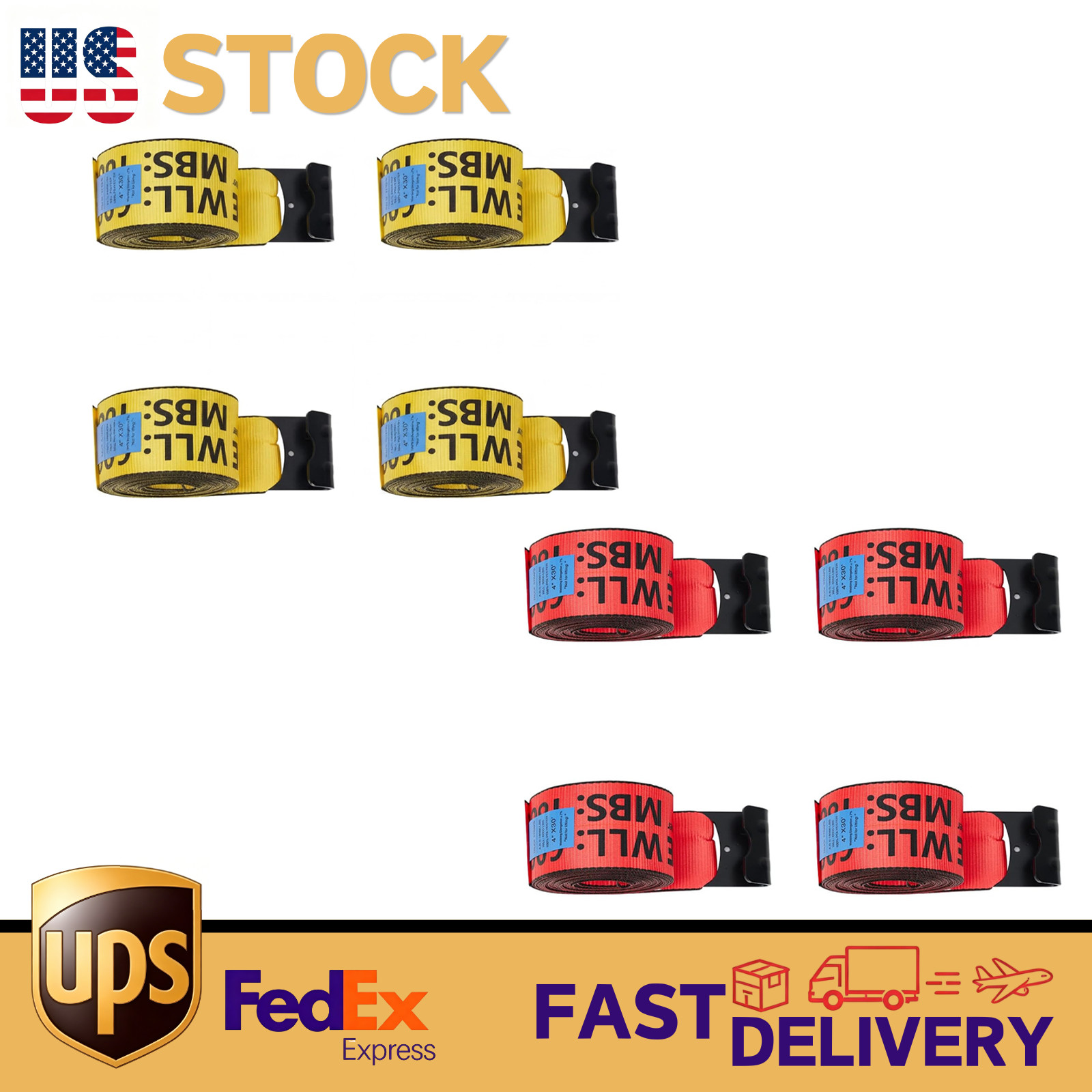 4Pcs Flat Hook Winch Straps 4"x30' Heavy Duty 6000lb WLL 18000lbs Break Strength