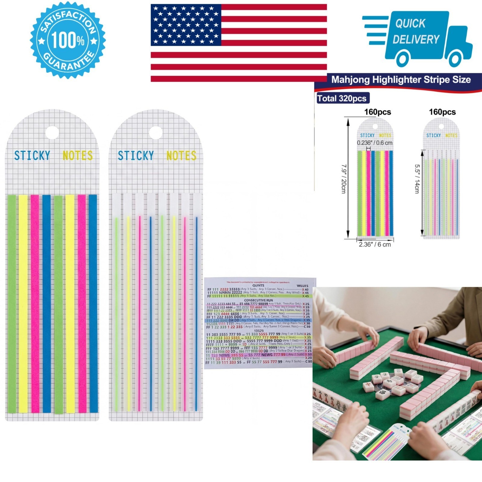 320 PCS Mahjong Card Highlighter Tape - Writable & Reusable Markers