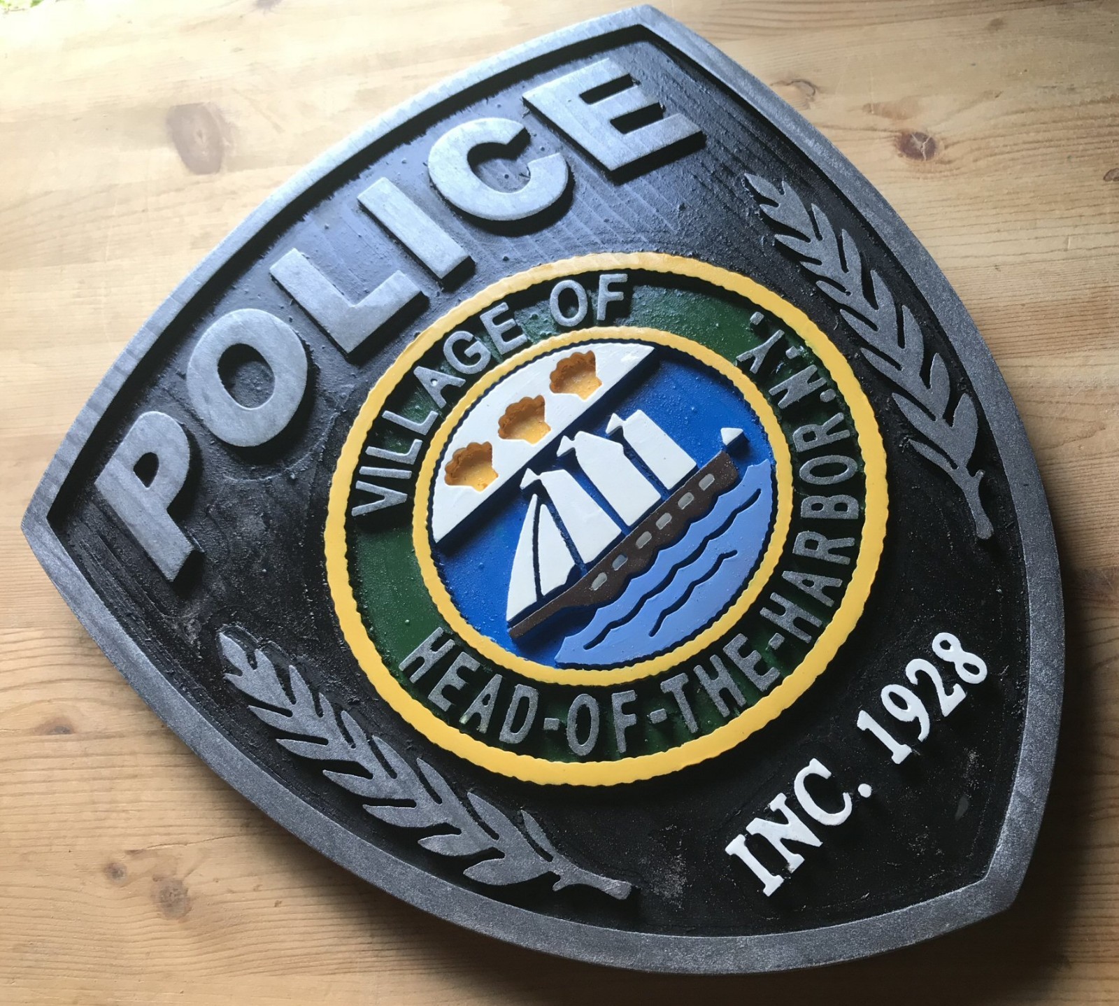 Head of Harbor Police 3D routed wood patch plaque Sign wood Custom carved