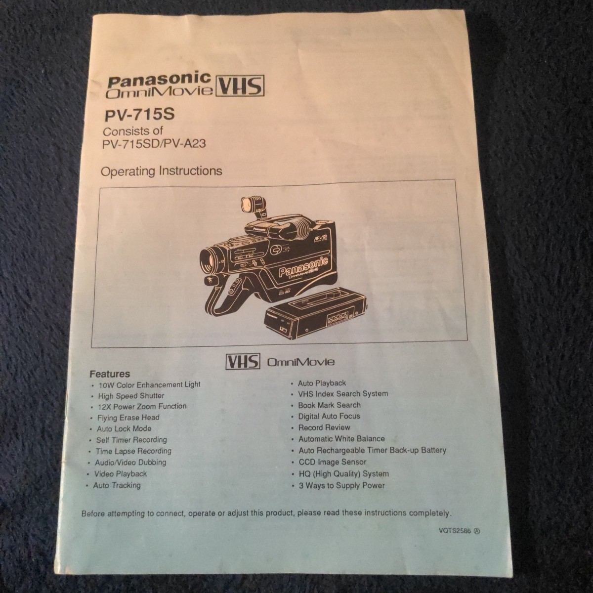 Panasonic PV-715S PV-715S PV-A23, Camcorder OmniMovie VHS Operating Manual Vtg