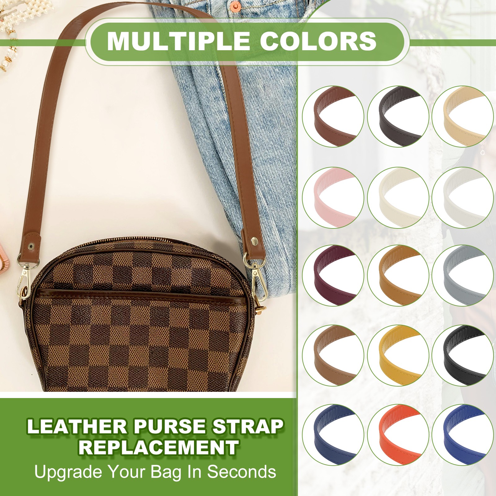 14" Leather Purse Strap Replacement Silver Buckle for Handbag(2 Pack, White)