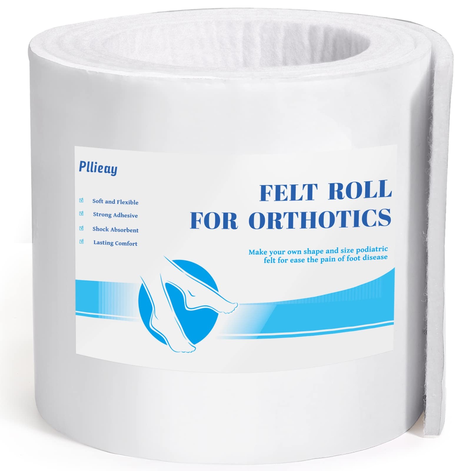 Pllieay Orthopedic Felt Roll 1/4in x 6in x 2.5yd Adhesive Foot Cushion