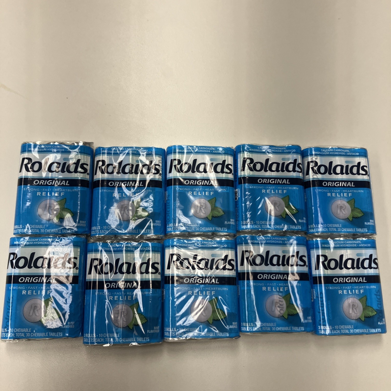 10-Pack Rolaids Rolls Original MINT Antacid Chewable Tablets 3 Packs 300 Total
