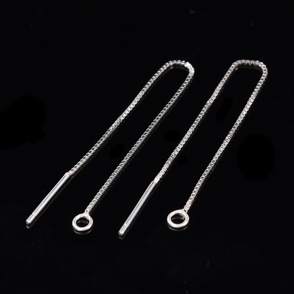 925 Sterling Silver Ear Stud Findings Ear Thread with Box Chain.80x1mm Pin: 0.8m