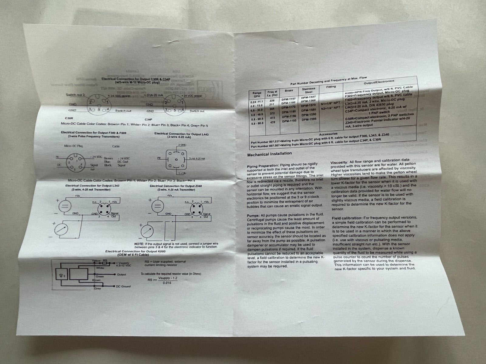 Kobold DPM -1560N1F300 Pelton Wheel Flow Sensor - DB2002