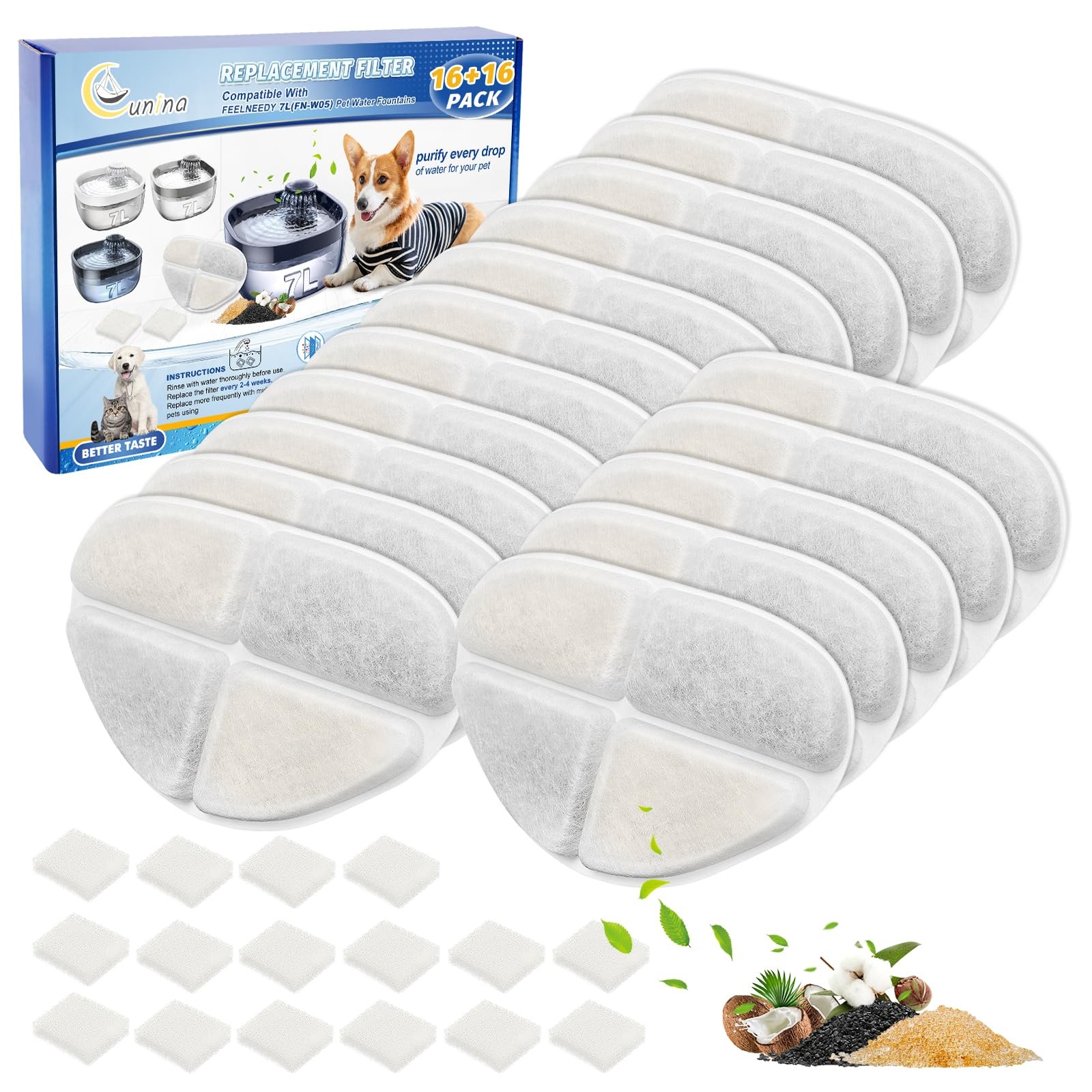 16+16 Pack Pet Water Fountain Filter Compatible with FEELNEEDY 7L/1.8Gal Dog ...
