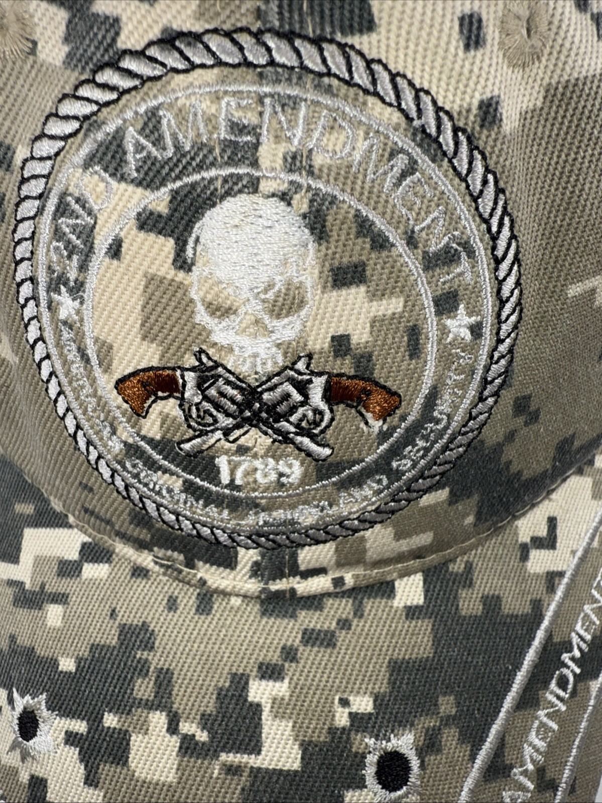 2nd Amendment 1789 Patch on gray beigeblack digital camouflage Hat Cap HookLoop