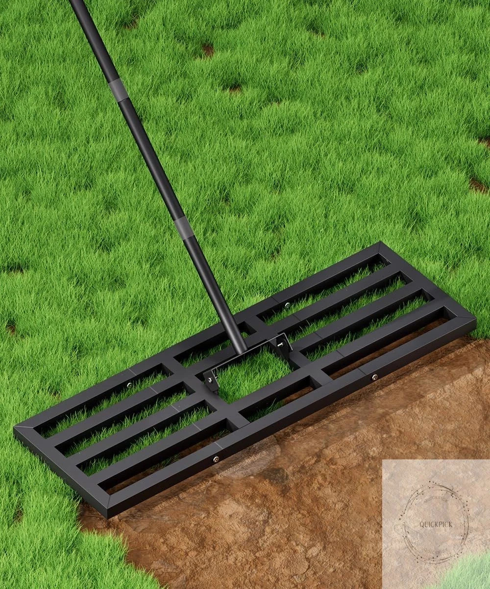 Lawn Leveling Rake 40x10 inch, Heavy Duty Lawn Leveler Tool with 77” Adjustable
