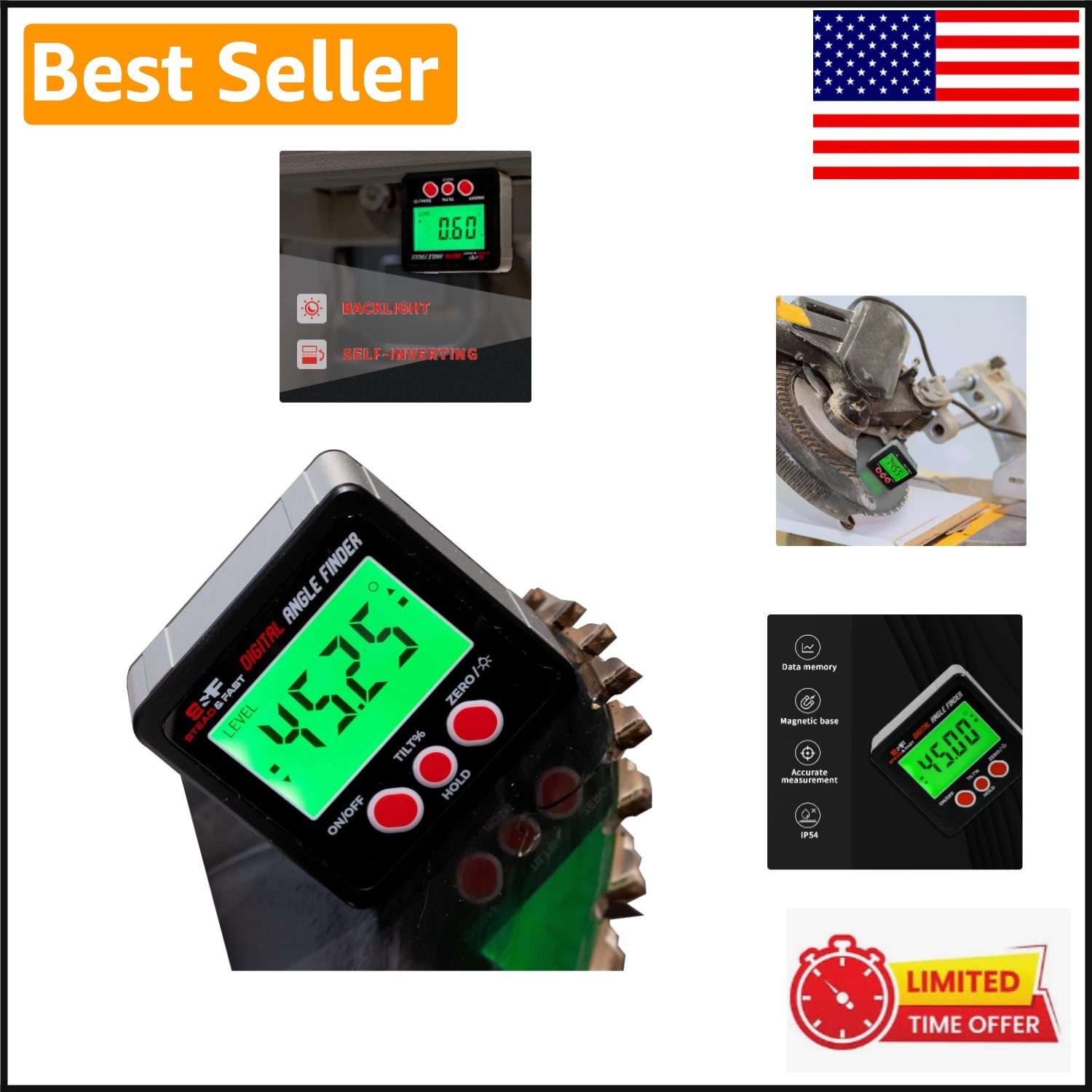 Woodworking and Construction Digital Angle Finder with Backlit Display - Compact