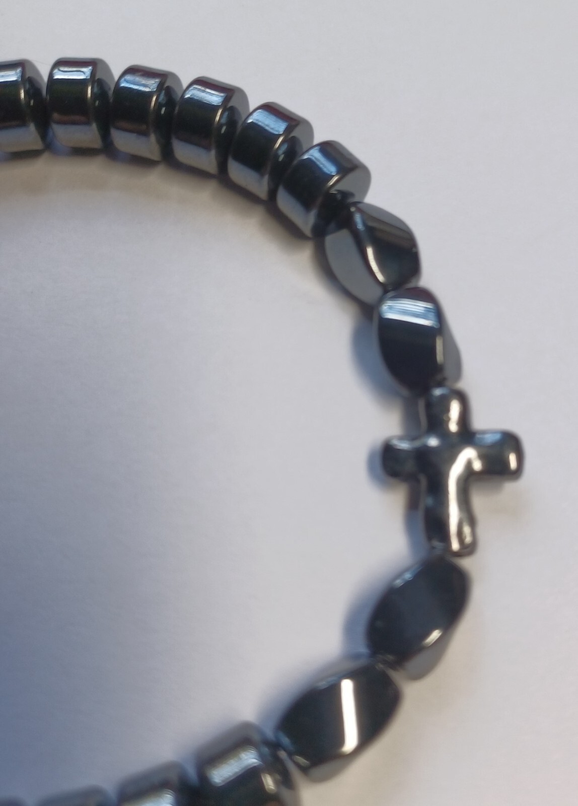 Chic Hematite Beaded Bracelet with Cross Charm