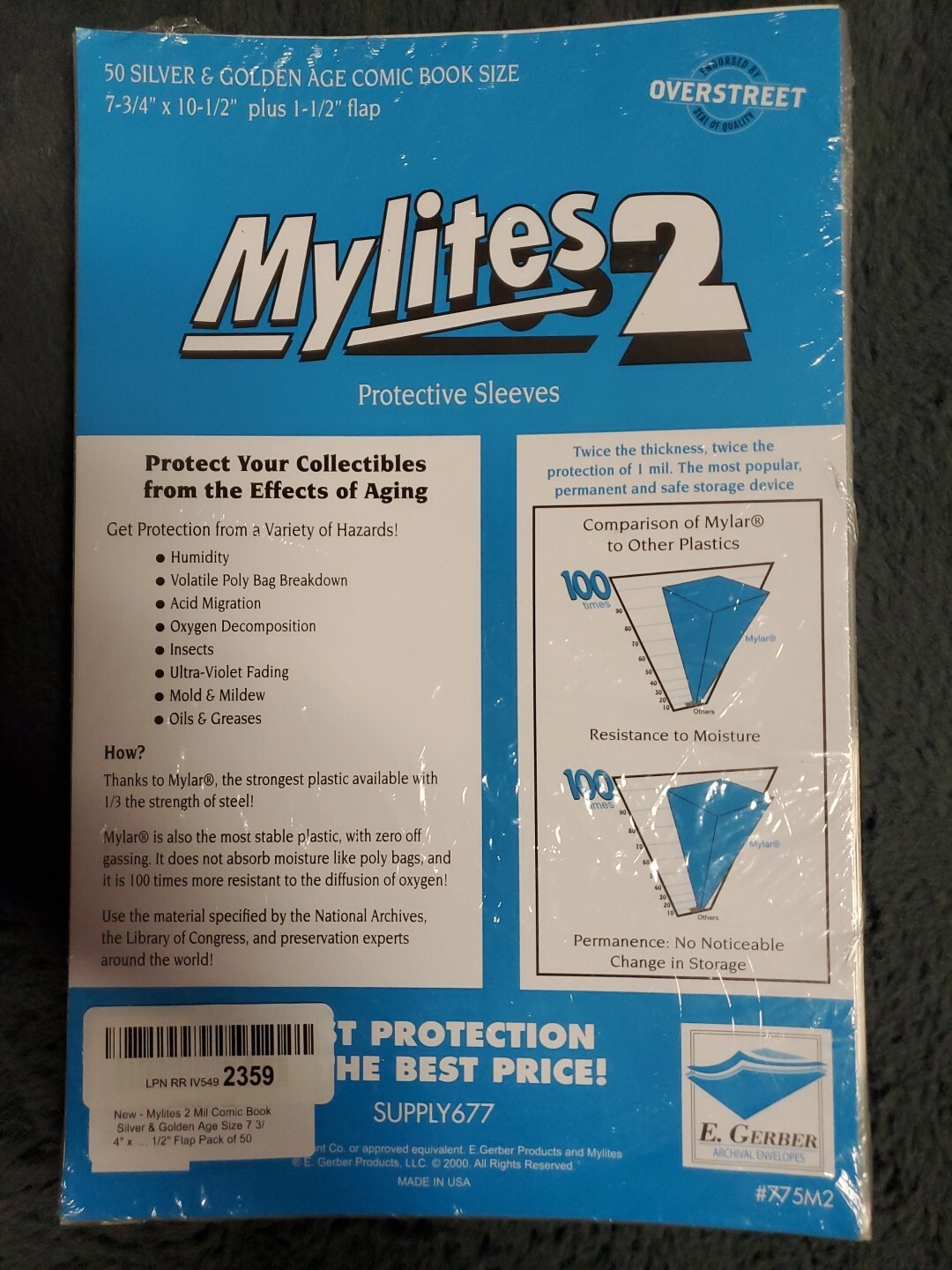 50 E. Gerber Mylites 2 Mil Mylar Silver & Golden Age Comic Book Sleeves 775M2