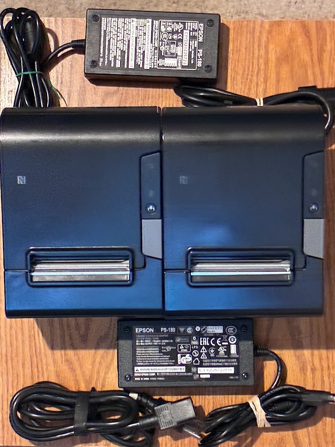 LOT OF 2 EPSON TM-T88VI M338A ETHERNET THERMAL RECEIPT PRINTERS WITH POWER CORDS