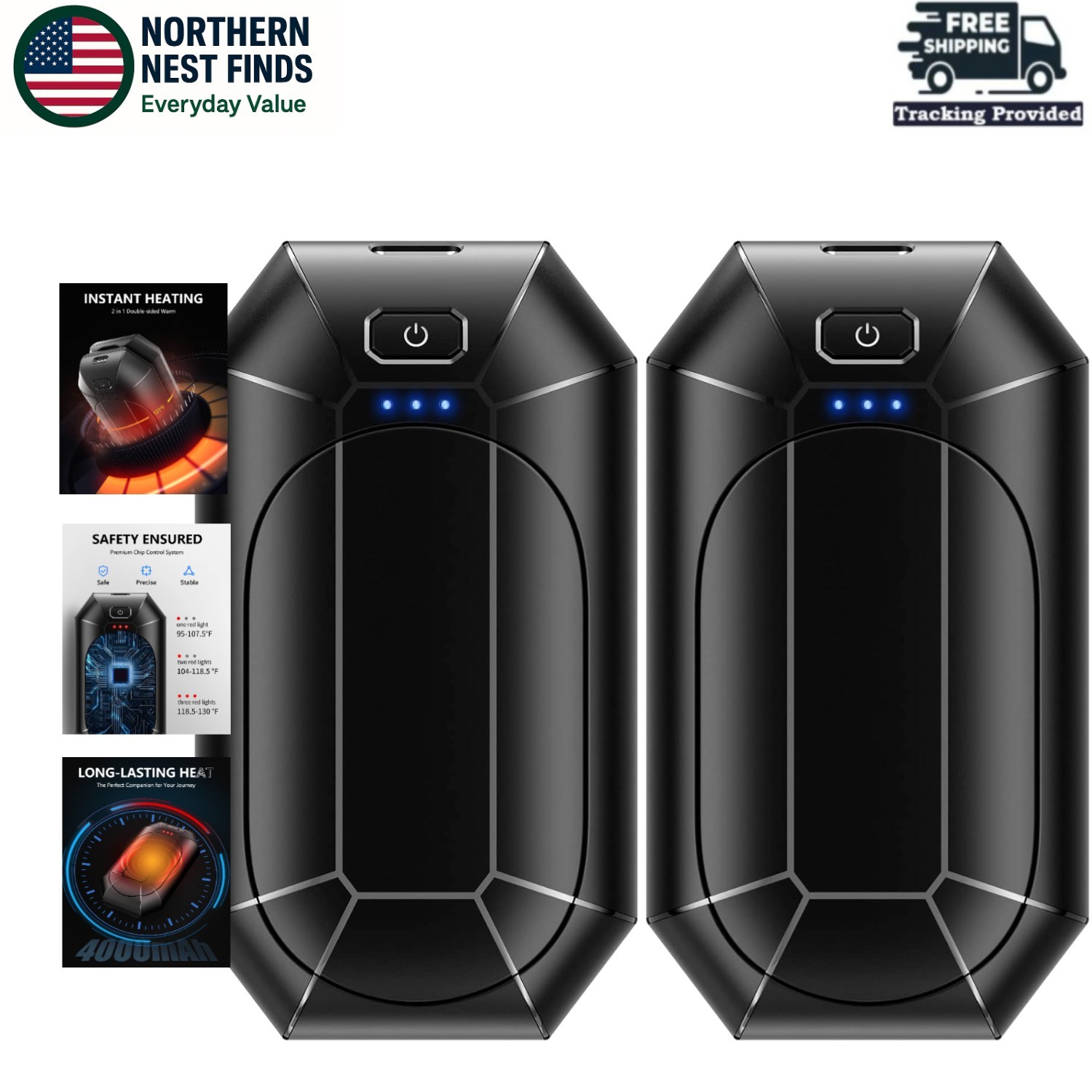Portable Electric Hand Warmers 4000mAh - Instant Heat for Hunting, Camping, Golf