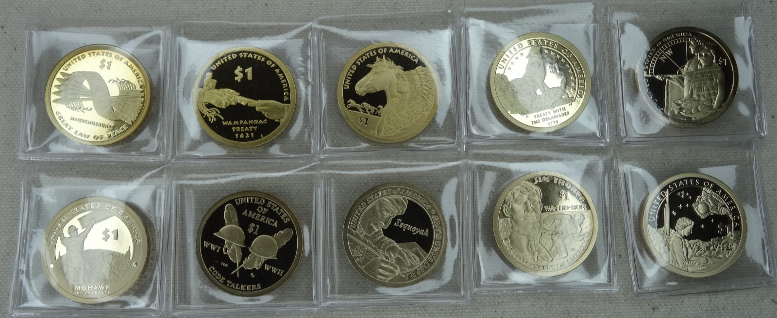 2010-2019 Native American Dollars Proof Cameo US Mint 10 Coins $1 Sacagawea