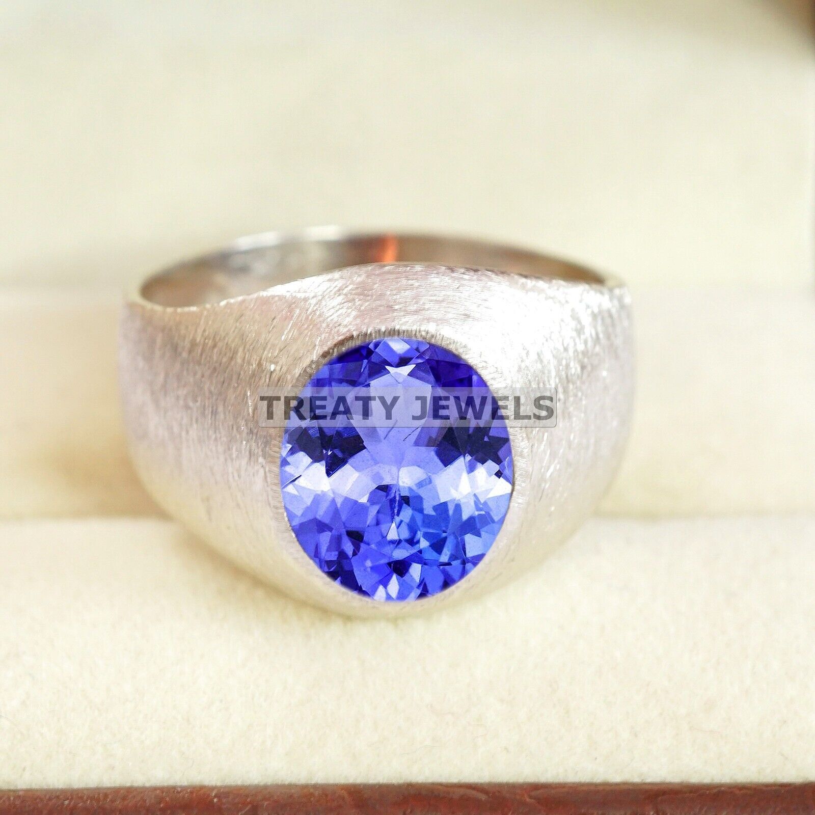 Tanzanite Oval Cut Gemstone With 14K Solid White Gold Ring For Men's #B660