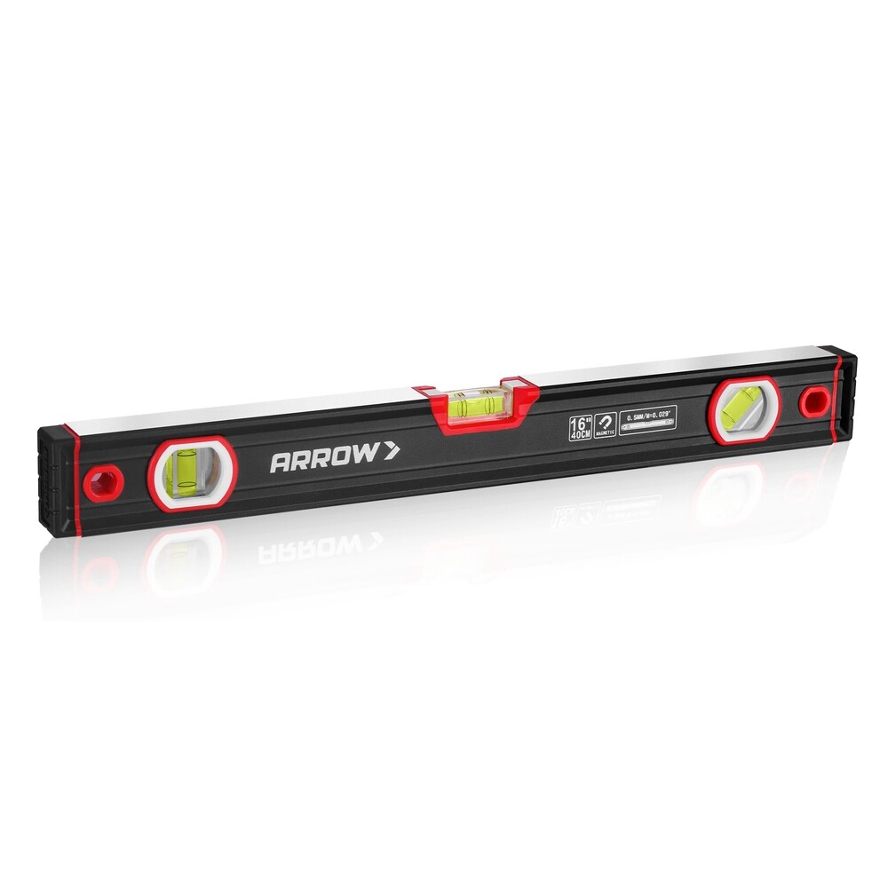 ARROW 16" Magnetic Torpedo Level 3 Vials 45°/90°/180° Bubble Aluminum Alloy Body