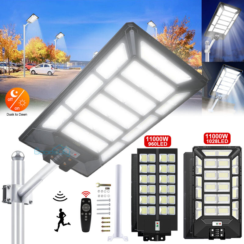 11000W Commercial Solar Street Light Dusk to Dawn Lamp for Parking Lot Road Yard