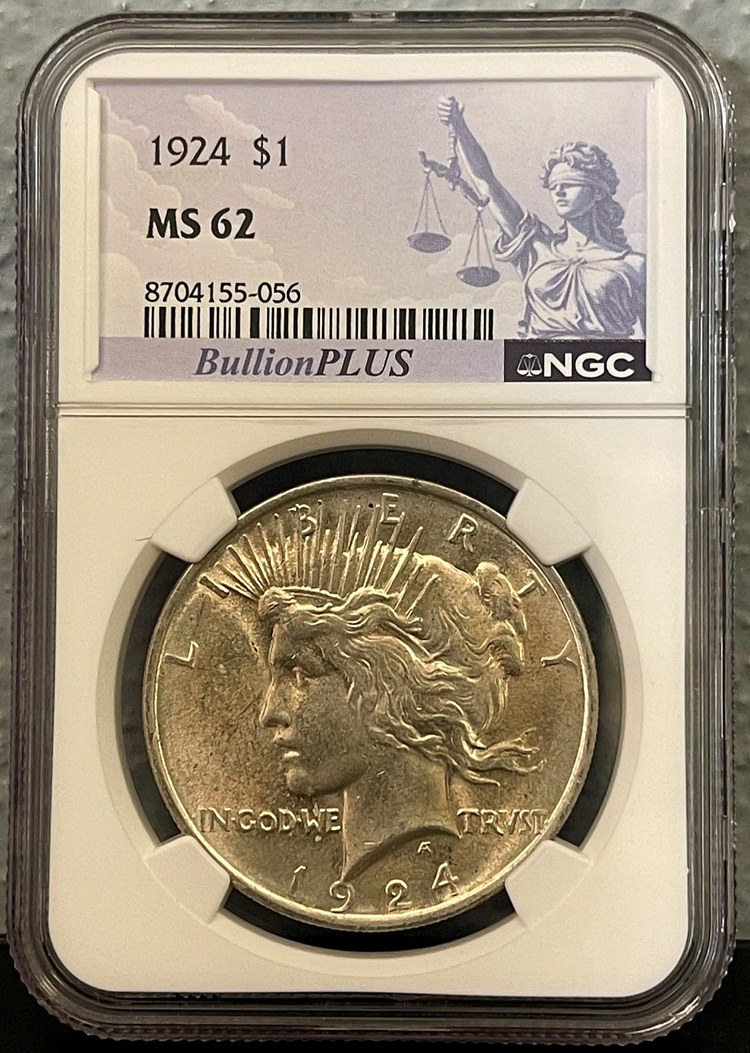 1924-P SILVER Peace Dollar NGC MS62 - Beautifully Toned!