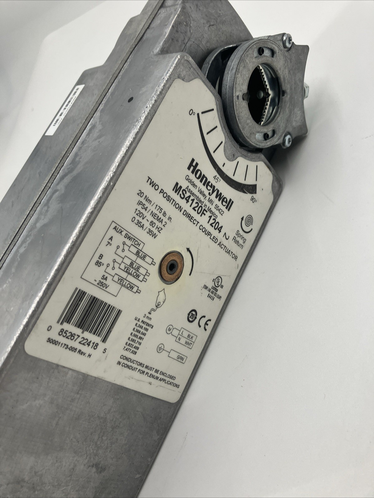 Honeywell MS4120F1204 Fast-Acting Spring-Return Actuator, Two-Position