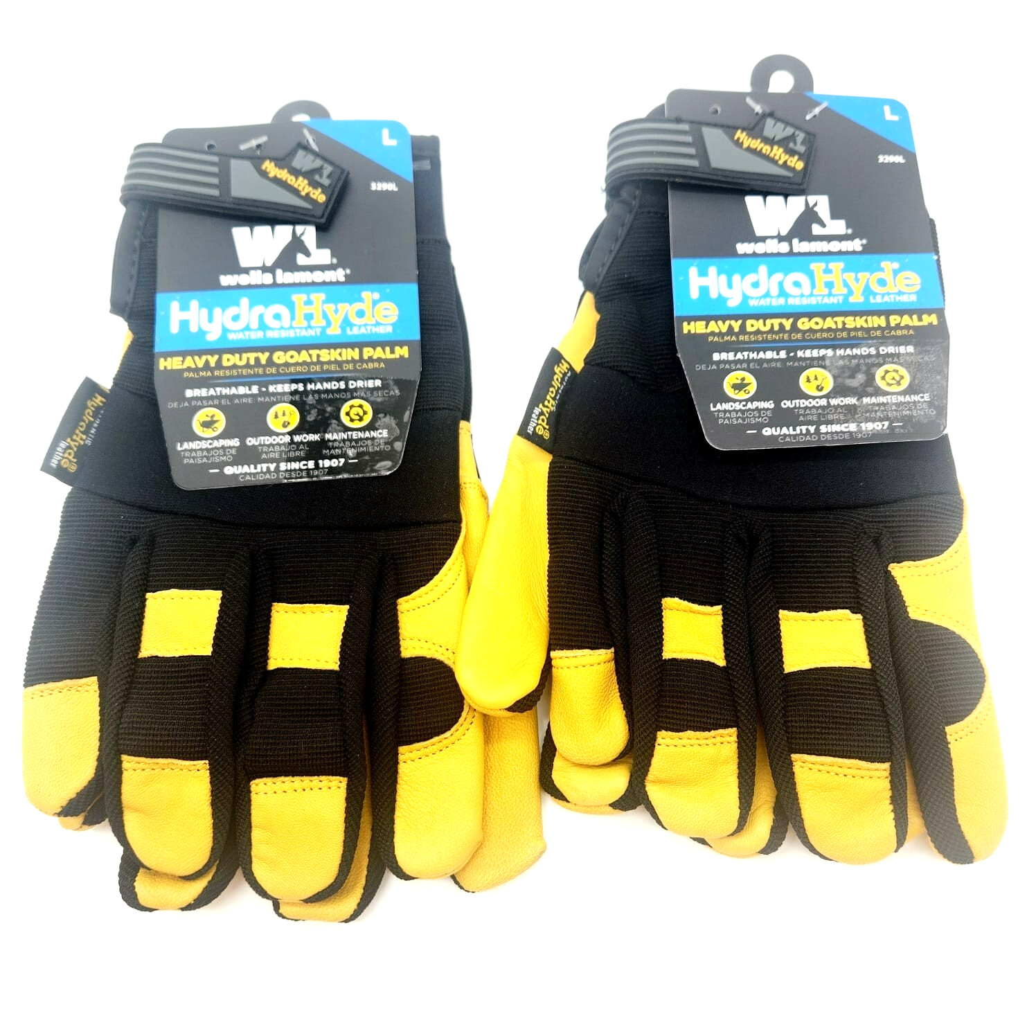 2-Pack Men’s Wells Lamont Large Leather Work Gloves HydraHyde Waterproof Durable
