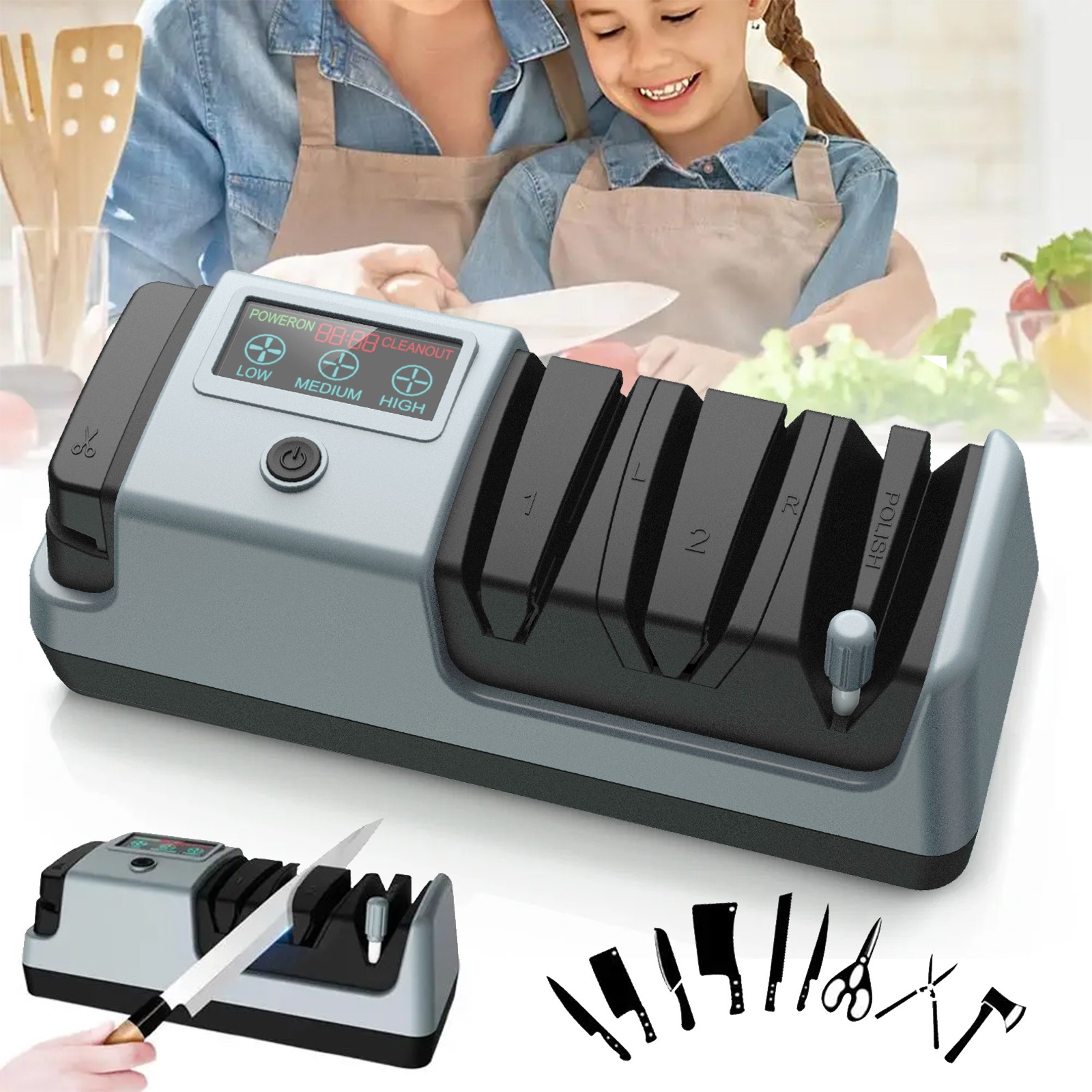 5 in 1 Electric Knife Sharpener-3 Rotational Speed Adjustable Knife Sharpener