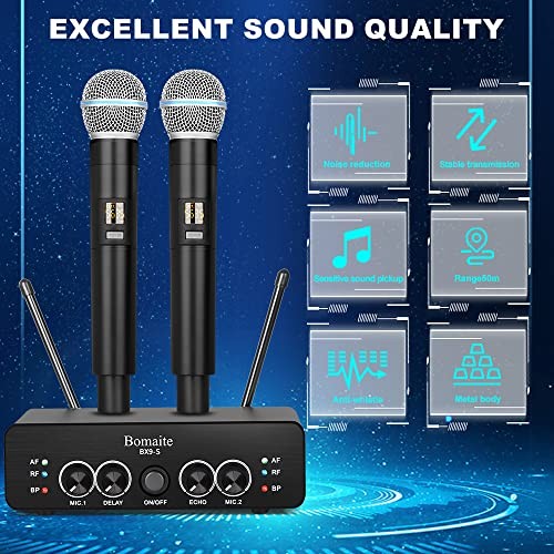 UHF Wireless Microphone System， Karaoke Microphone Wireless Mic Cordless BX9-S