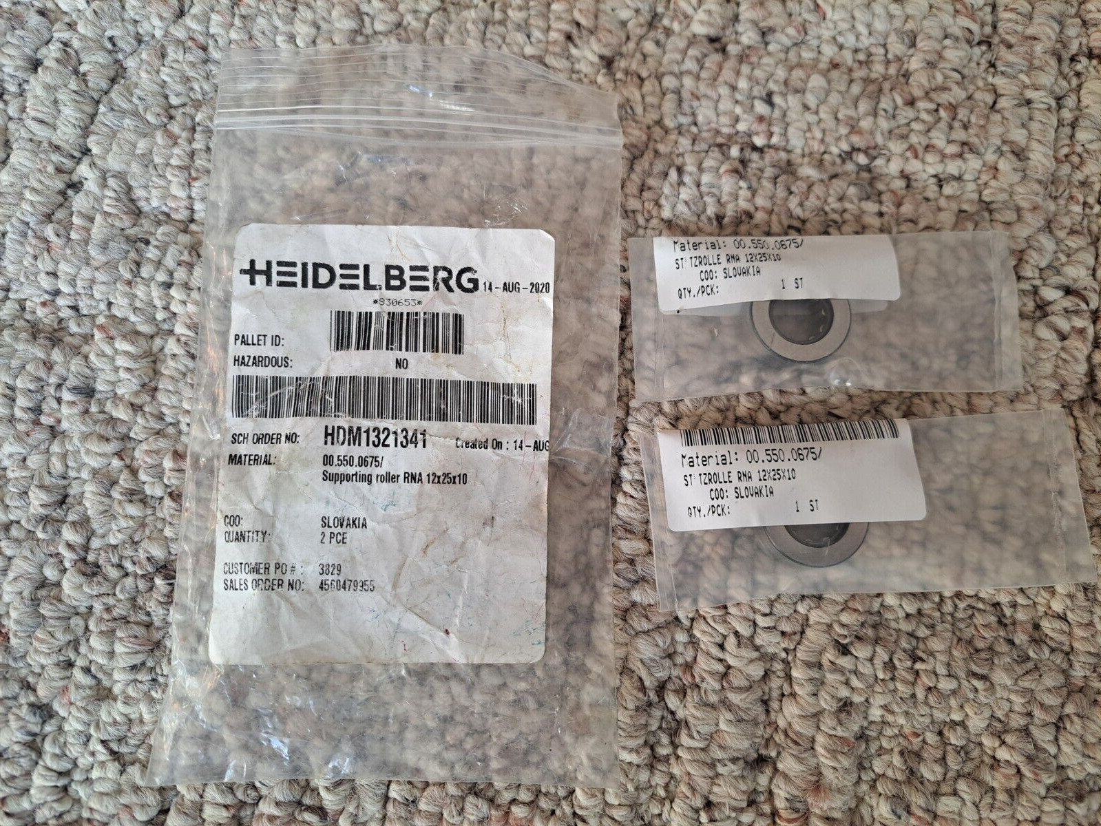 HEIDELBERG 00.550.0675 LOT OF 2 SUPPORTING ROLLERS/BEARINGS RNA 12X25X10 NEW