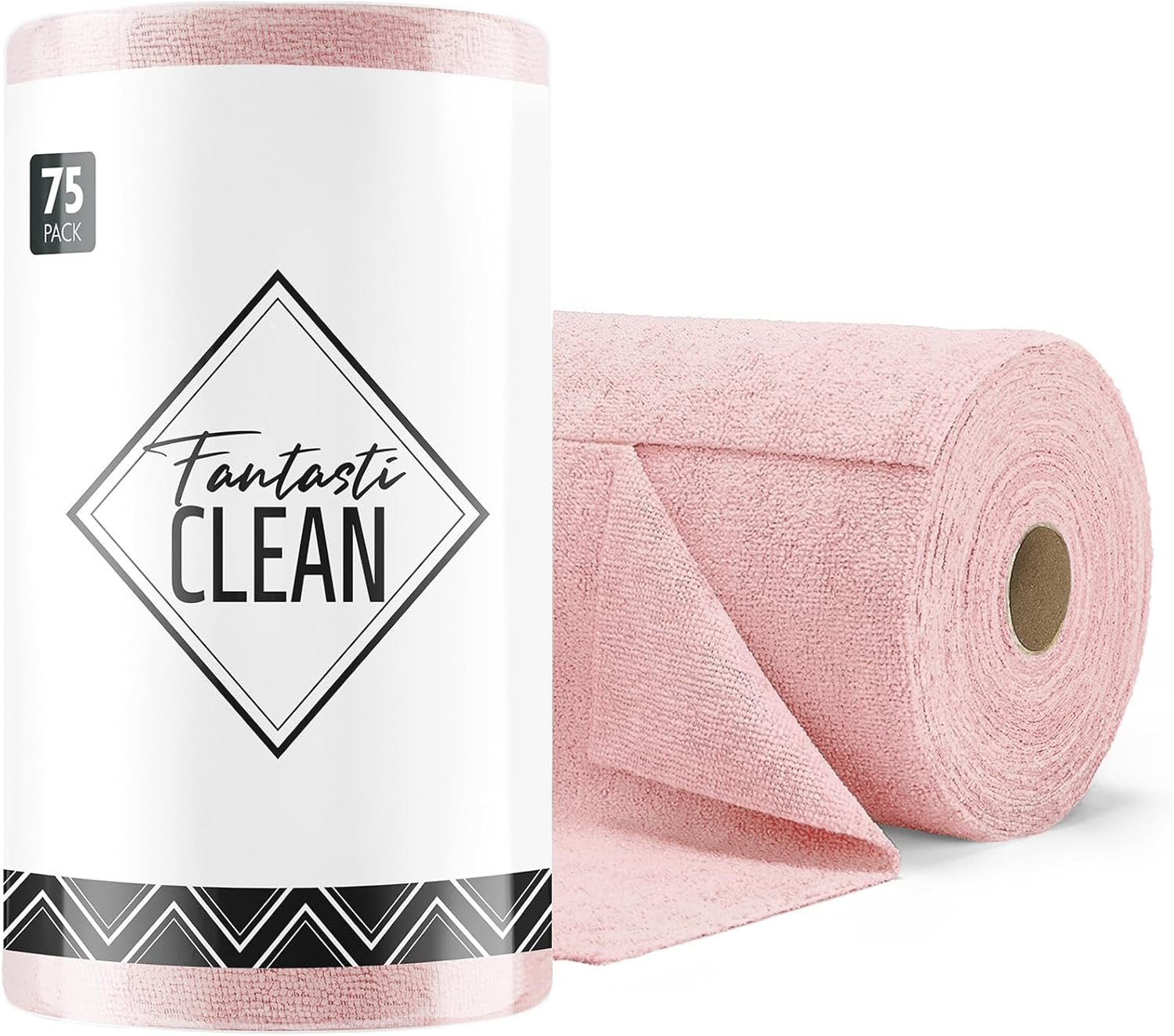 Microfiber Cleaning Cloth Roll -75 Pack, 12" X 12" (Pink) | Reusable Alternative